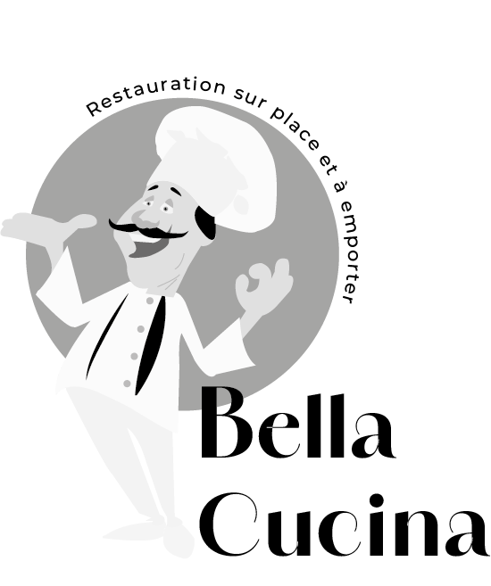 Logo noir et blanc chef italien gourmand dessiné à la plume sur Illustrator
