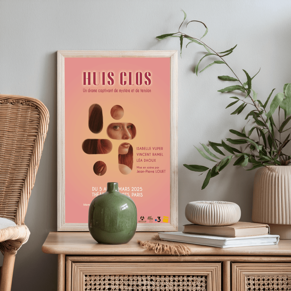 Affiche dans un joli salon pour une pièce de théâtre "Huis-clos"
