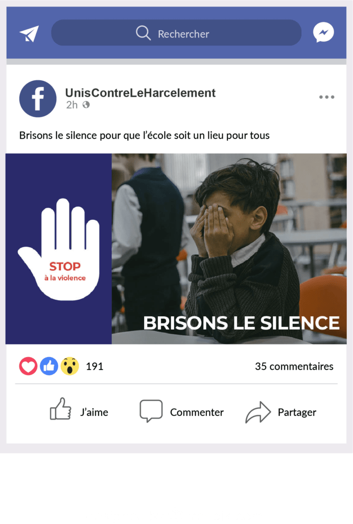 Déclinaison sur les réseaux sociaux d'une campagne contre le harcèlement scolaire