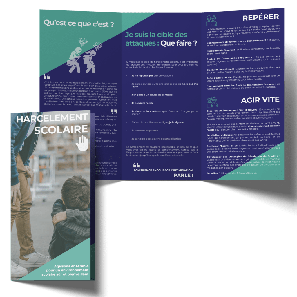 Flyer 6 volets pour une campagne de prévention contre le harcèlement scolaire